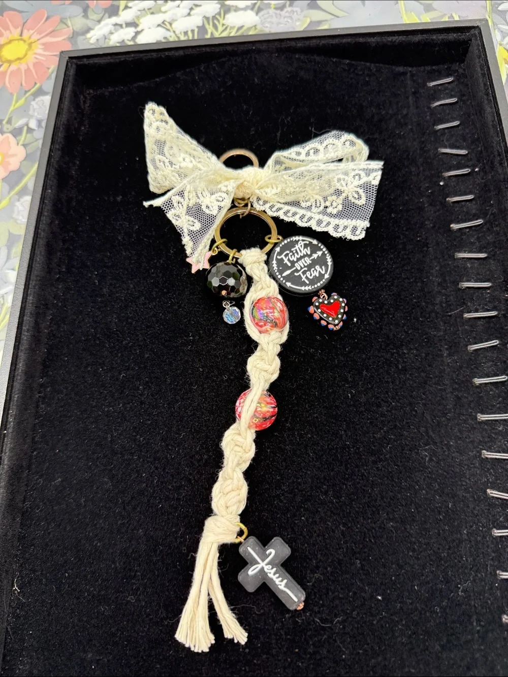 👑Adorned Crown Jewelry purse bag charm keychain Faith over Fear Jesus macrame